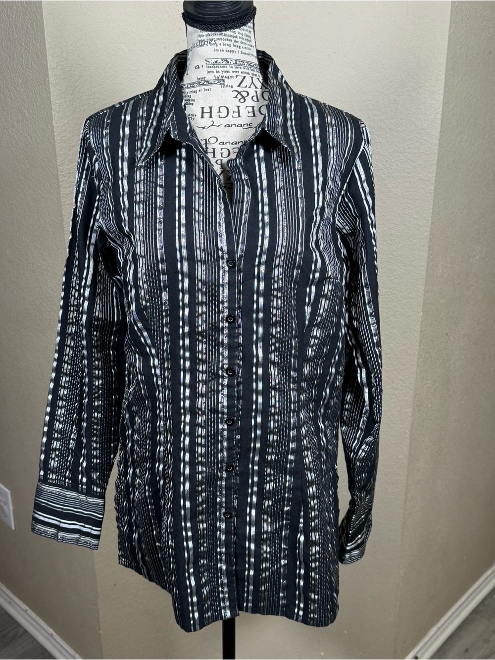 MKM Designs Black Button-Down with Silver Stripe Accents